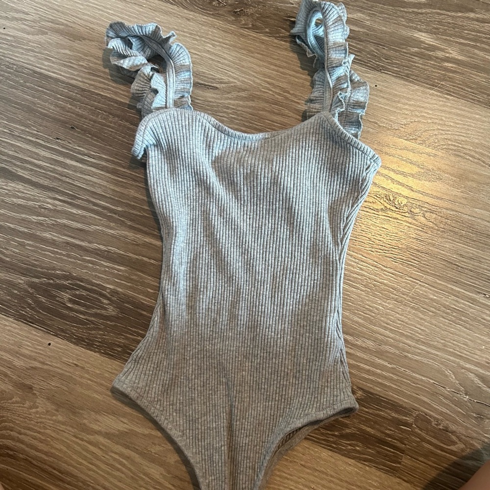 Grey Bodysuit Ruffle Strap